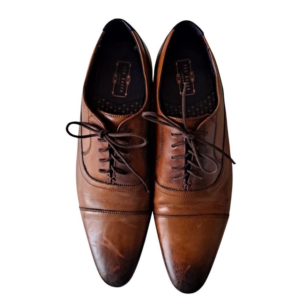 Ted Baker ROGRR Leather Cap Toe Lace-Up Oxford Shoes Brown Mens Size 45 US 12